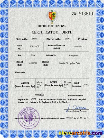 Senegal birth certificate